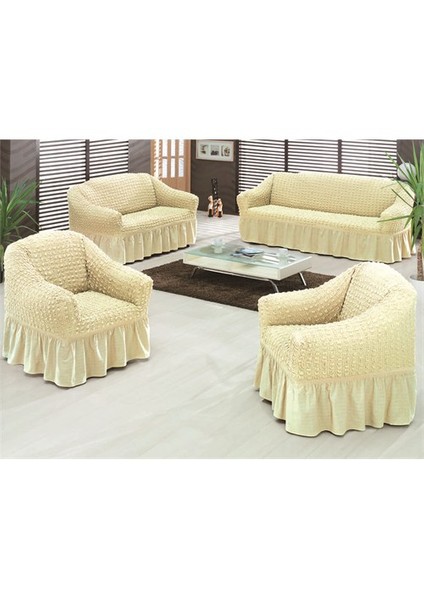 Bürümcük Standart Koltuk Örtüsü Takımı (3+2+1+1) - Krem