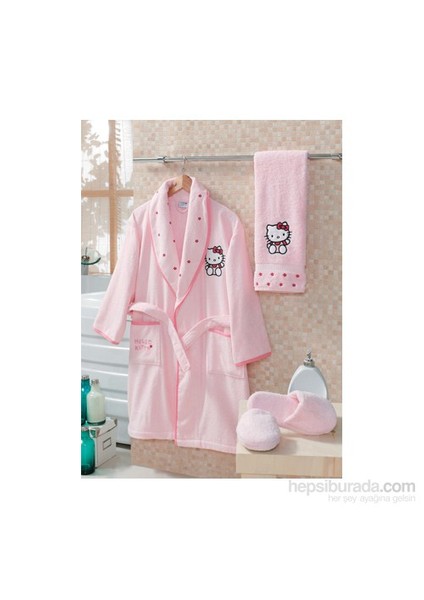 Çocuk Bornoz Seti 10 12 Pembe