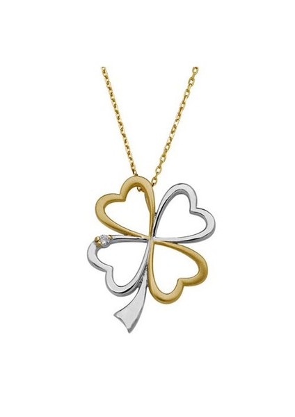 14 Ayar 3,58 Gr 0,02 Karat Pırlanta Büyük Boy İçi Açık Altın Şans Kolyesi (PP11106)