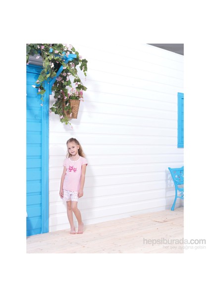 Kız Çocuk Pijama Takım 5653 Pembe-Pembe-Beyaz Kalpli