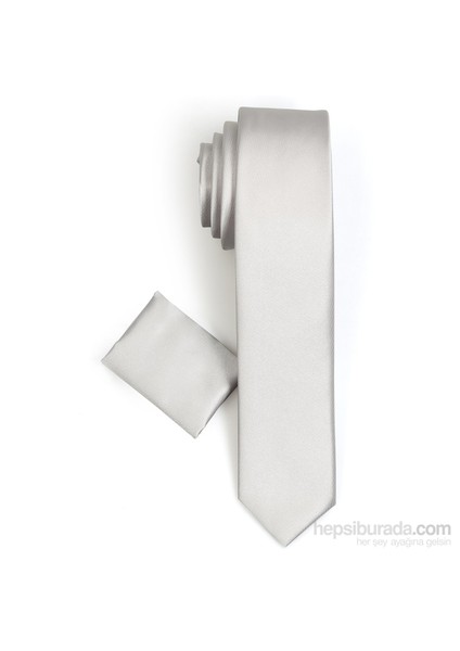 Erkek Gri Mendilli Kravat