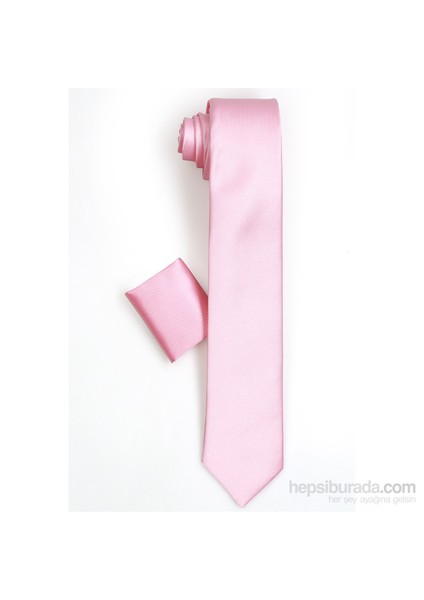 Erkek Gül Pembe Rengi Mendilli Kravat