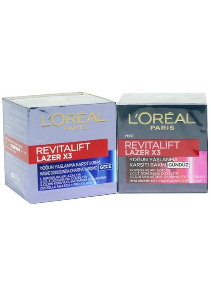 L'Oréal Paris Revitalift Lazer X3 Set Gündüz Kremi 50Ml. + Gece Kremi 50Ml.