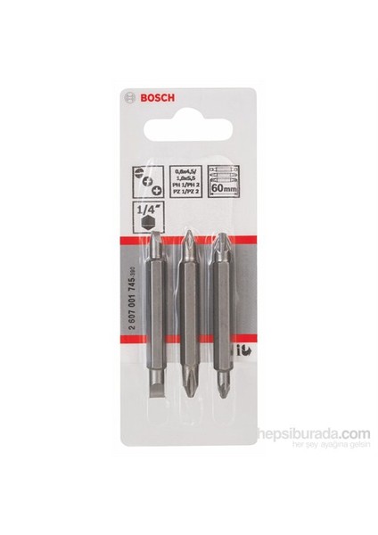 - 3 Parçalı Çift Taraflı Vidalama Ucu Seti - Ph1, Pz1, S 0,6X4,5: Ph2, Pz2, S 1,0X5,5: 60 Mm