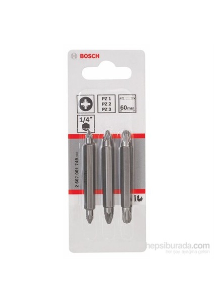 - 3 Parçalı Çift Taraflı Vidalama Ucu Seti - Pz1, Pz2, Pz3: Pz1, Pz2, Pz3: 60 Mm