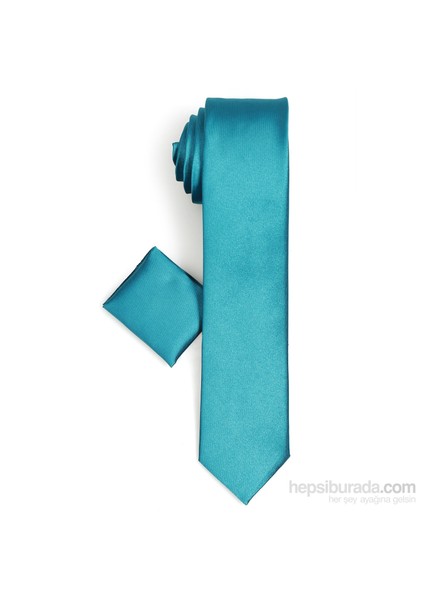 Erkek Mercan Mavi Mendilli Kravat