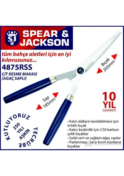 Spear And Jackson 4875Rss Çit Kesme Makası Ağaç Saplı