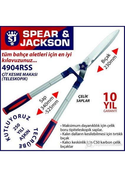 Spear And Jackson 4904Rss Çit Kesme Makası Teleskopik Ve Çelik Saplı