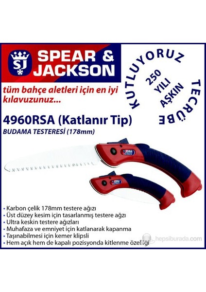 4960Rsa Budama Testeresi Katlanır Tip 178 Mm