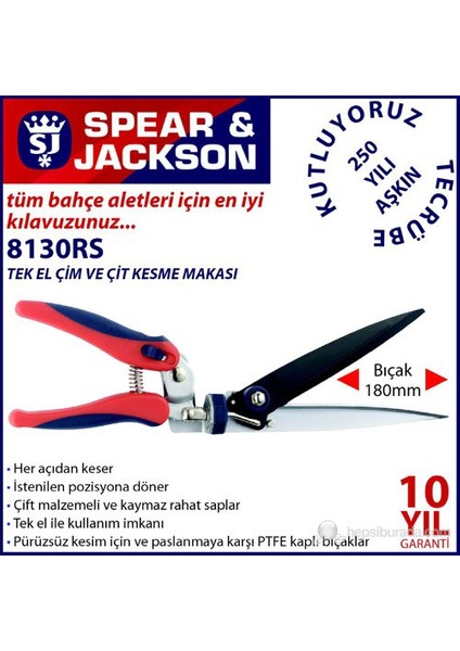 Spear And Jackson 8130Rs Tek El Çim Ve Çit Kesme Makası