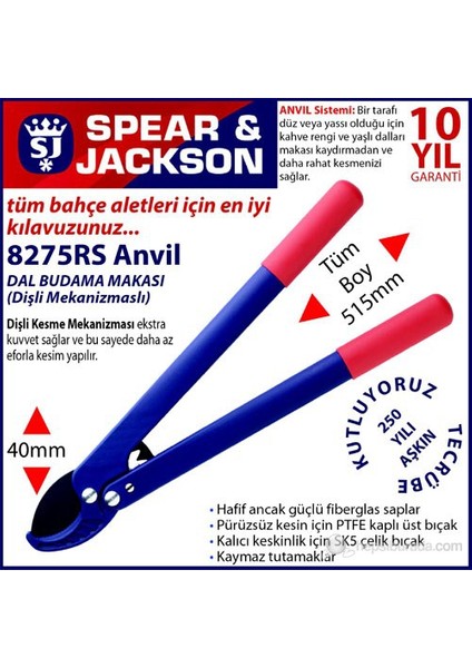 8275Rs Profesyonel Dal Budama Makası Anvil Ve Dişli Sistem Hafif