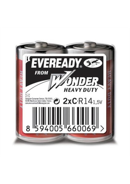 (C8-0829) Eveready Çinko Karbon Heavy Duty Orta C Pil 2Li Shrink