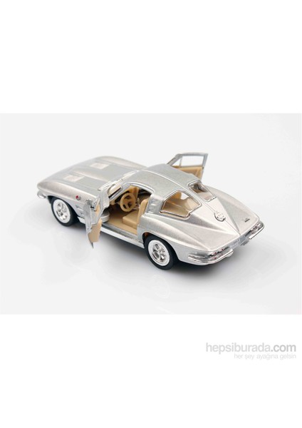 Gri 1963 Corvette Sting Ray 1/36 Çek Bırak Die-Cast Model Araç