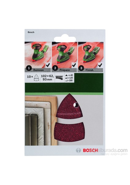 - Multi Zımpara Kağıdı 10'Lu Set, 102 X 62/93 Mm 40/120/180 Kum 11 Delik