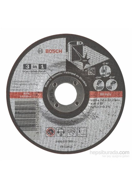 - 3'Ü Bir Arada Kesici Disk (Taş)- A 46 S Bf, 125 Mm, 2,5 Mm