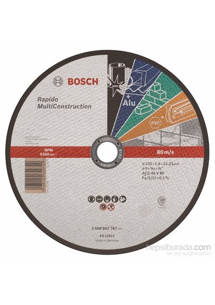 - Rapido Serisi Çoklu Malzemeler İçin Düz Kesme Diski (Taş) - Acs 46 V Bf, 230 Mm, 1,9 Mm