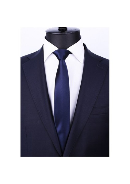 Lacivert Slim Düz Saten Kravat Sk5033