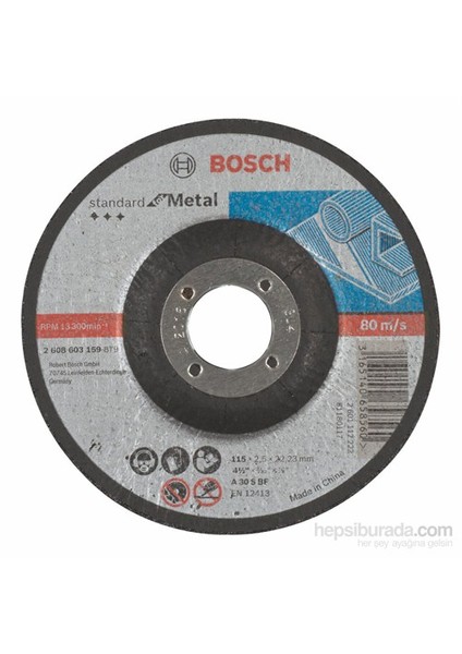- Standard Seri Metal İçin Bombeli Kesme Diski (Taş) - A 30 S Bf, 115 Mm, 22,23 Mm, 2,5 Mm