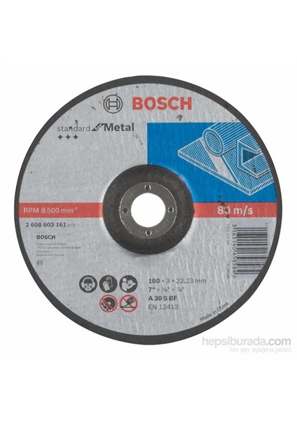 - Standard Seri Metal İçin Bombeli Kesme Diski (Taş) - A 30 S Bf, 180 Mm, 22,23 Mm, 3,0 Mm