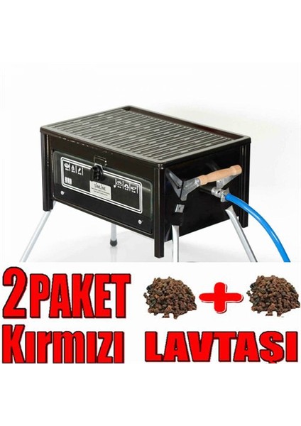 2Pk Kırmızı Lavtaşlı Cam Fırınlı Tüplü Emaye Mangal