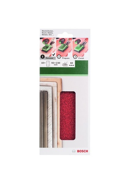 - Titreşimli Zımpara Kağıdı 10'Lu, 93 X 230 Mm 60 Kum 8 Delik