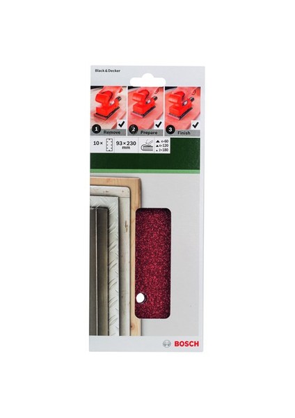 - Black&Decker İçin Titreşimli Zımpara Kağıdı 10'Lu Set, 93 X 230 Mm 60/120/180 Kum 8 Delik