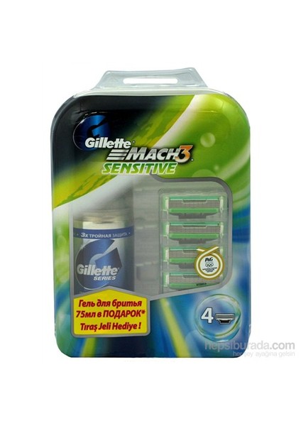 Mach 3 Sensitive Yedek Tıraş Bıçağı 4'Lü + Tıraş Jeli Set
