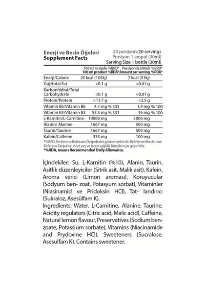 Hardline L-Karnitin Matrix 3000mg  -Lcarnitine, Beta Alanine,  Caffeine (Kafein) Şeftali 20 Adet (30 Ml)