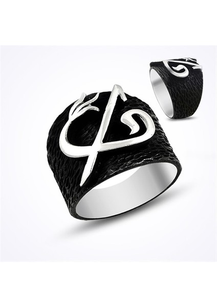 Arapça Elif Vav Siyah Taşsız Erkek Gümüş Yüzük