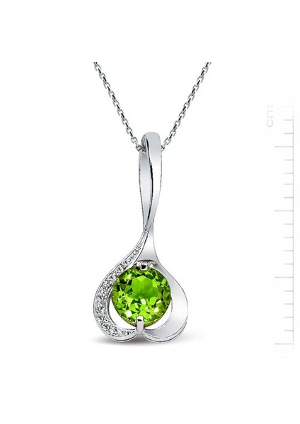 925 Ayar 4,8 Gr 0,11 Karat Pırlanta 3,43 Karat Peridot, Altın Kaplamalı Pırlanta Peridot 'Birtanem' Burç Kolyesi (GK00122)