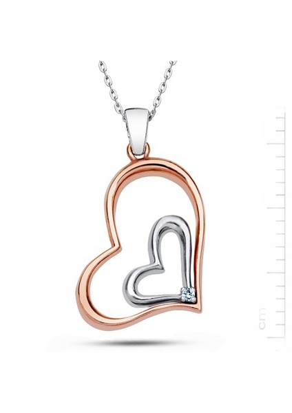 925 Ayar 4,64 Gr 0,02 Karat Pırlanta Rose 'Kalbimiz Bir' Kolye (GK00135)