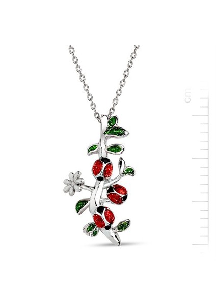 Gümüş Mineli Uğurlu Çiçek Dalı Kolye (GMK0020)