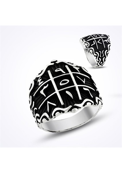 Arapça Ebced Rakamı Siyah Taşsız Gümüş Erkek Yüzük