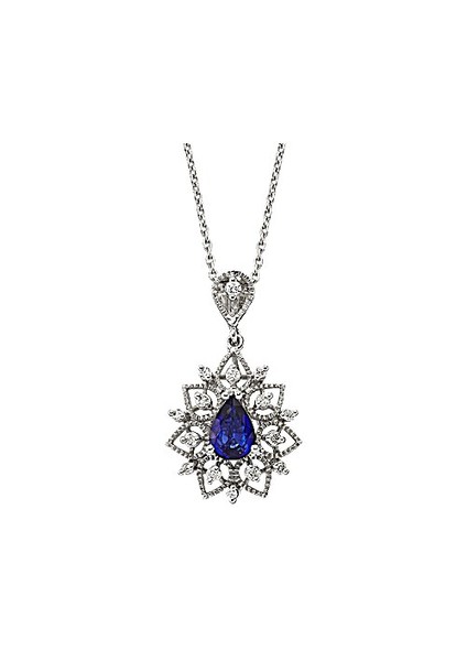 0.28 Karat Pırlanta 0.80 Karata Safir Pırlanta Kolye GZKL081