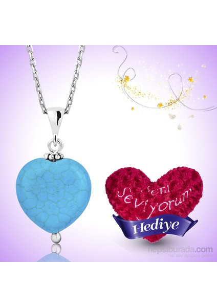 Gumush Gümüş Turkuaz Doğal Taş Kalp Kolye