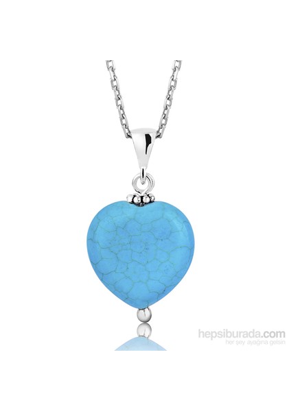 Gumush Gümüş Turkuaz Doğal Taş Kalp Kolye fiyatları