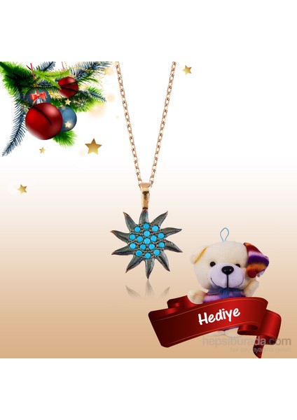 Bayan Lili Gümüş Firuze Taşlı Güneş Kolye