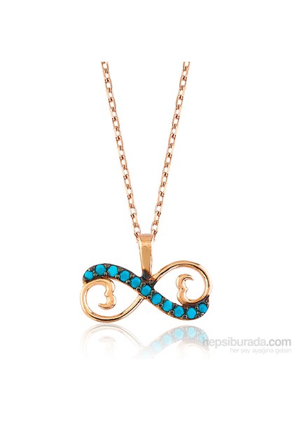 Bayan Lili Gümüş Firuze Taşlı Sonsuz Kalp Kolye fiyatları