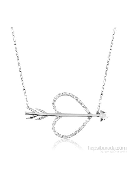 Bayan Lili Gümüş Oklu Kalp Kolye
