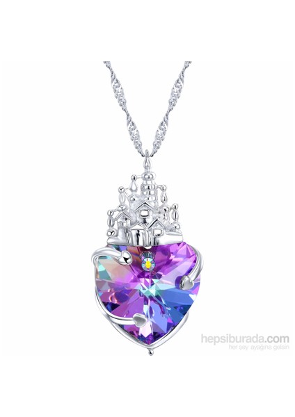 Mor Swarovski® Taşlı Gümüş Kalp Kolye