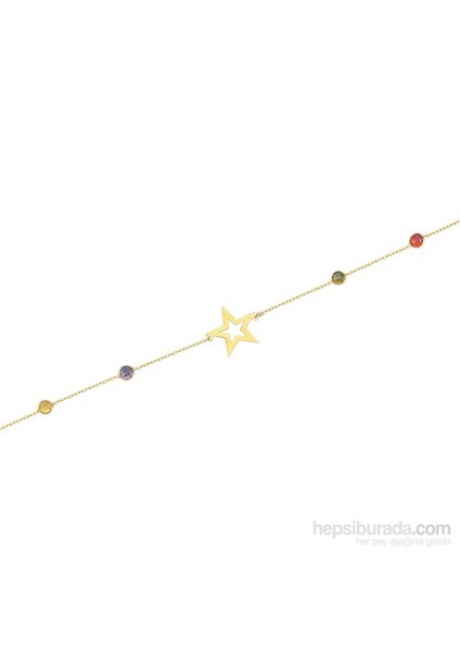 14 Ayar Altın Renkli Taşlı Yıldız Bileklik