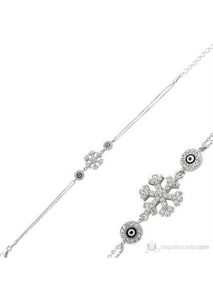 Gumush Zirkon Taşlı Nazarlı Kartanesi Bileklik