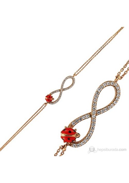 Bayan Lili Gümüş Rose Uğur Böceği Bileklik