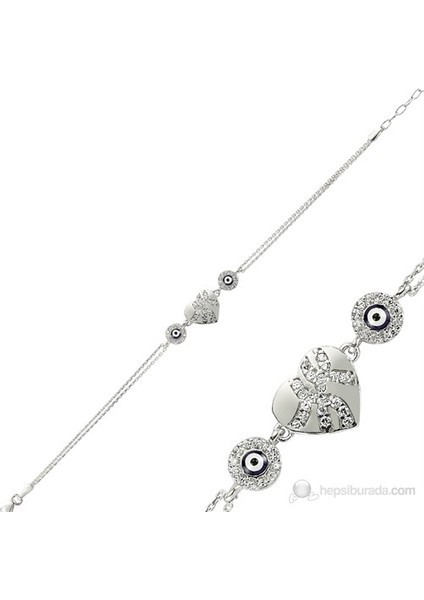 Bayan Lili Zirkon Taşlı Nazarlı Kalp Bileklik