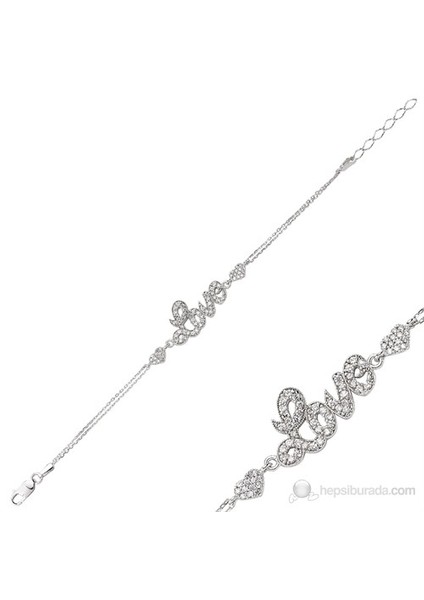 Bayan Lili Kalpli Love Gümüş Bileklik
