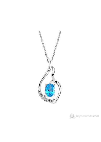 0.03 Pırlanta Mavi Topaz Kolye Gmy069