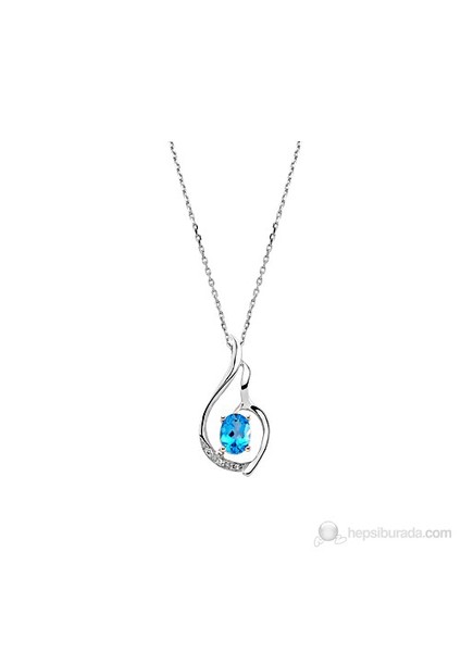 0.03 Pırlanta Mavi Topaz Kolye Gmy069