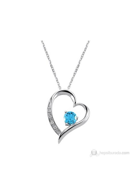 0.04 Karat Pırlanta 0.95 Karat Mavi Topaz Pırlanta Kalp Kolye GMY082