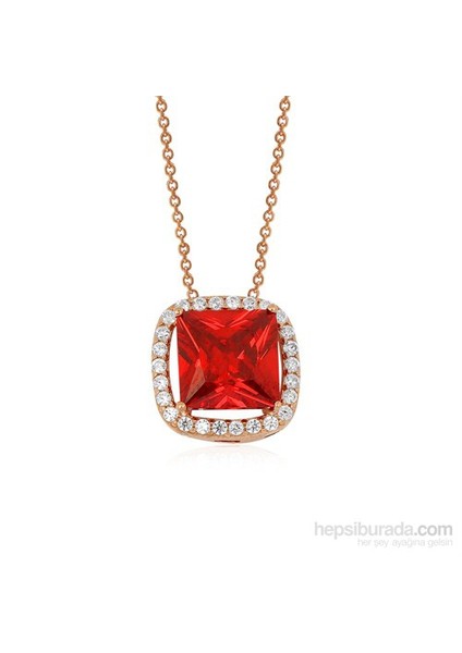 Altınsepeti Gümüş Rose Rengi Kırmızı Taşlı Kolye G418kl
