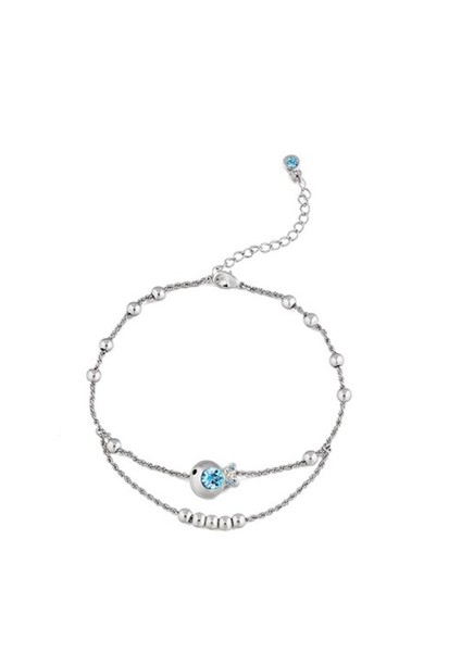 Mavi Swarovski® Taşlı Balıklı İnce Halhal